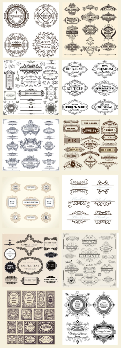 Ornamental Vintage Labels, Borders &amp; Design Elements 181xAI