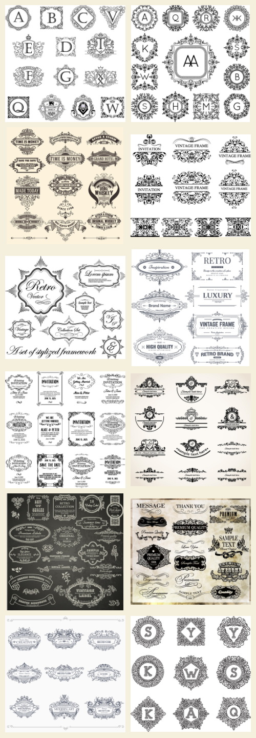 Ornamental Vintage Labels, Borders &amp; Design Elements 181xAI