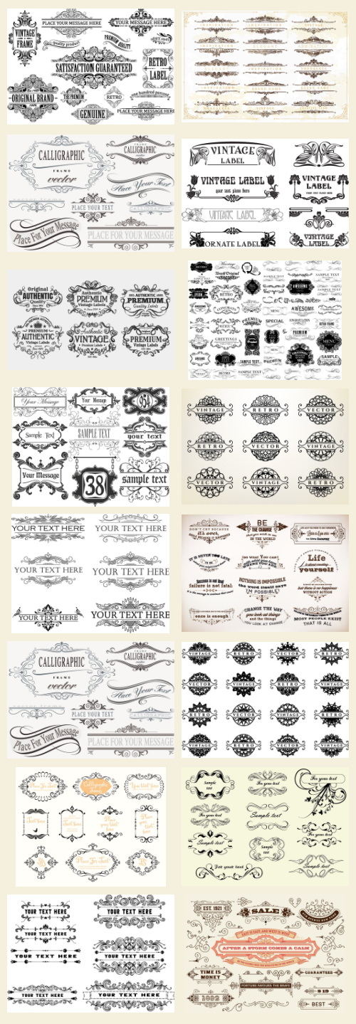 Ornamental Vintage Labels, Borders &amp; Design Elements 181xAI