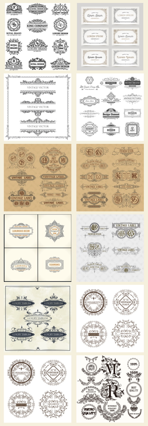 Ornamental Vintage Labels, Borders &amp; Design Elements 181xAI