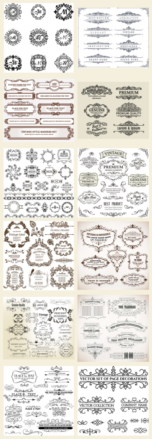 Ornamental Vintage Labels, Borders &amp; Design Elements 181xAI