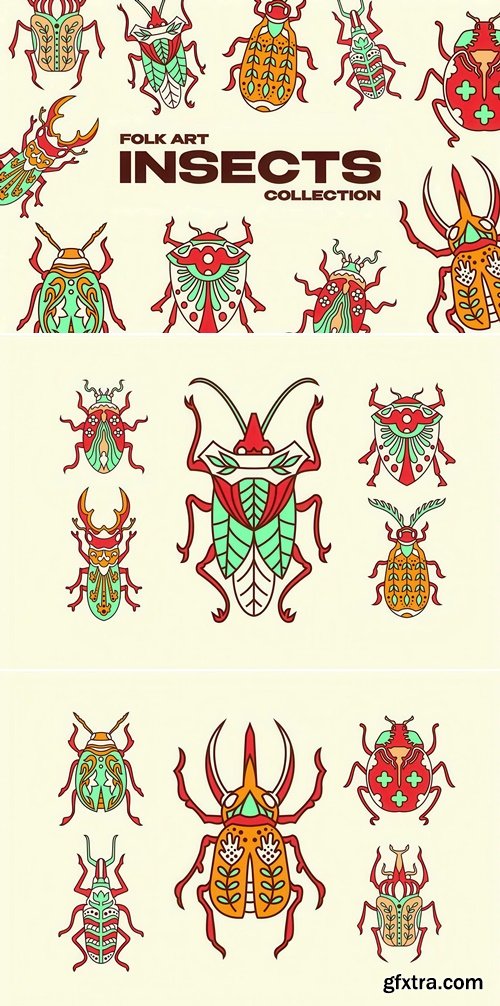 CreativeMarket - Folk Art Insect Illustrations 282419271