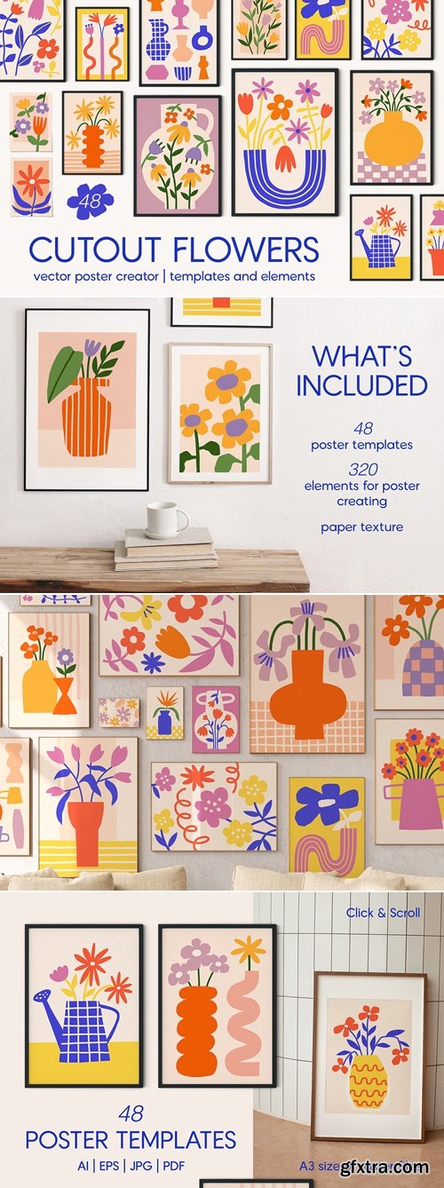 CreativeMarket - Cutout Flowers Vector Poster Creator 91979655