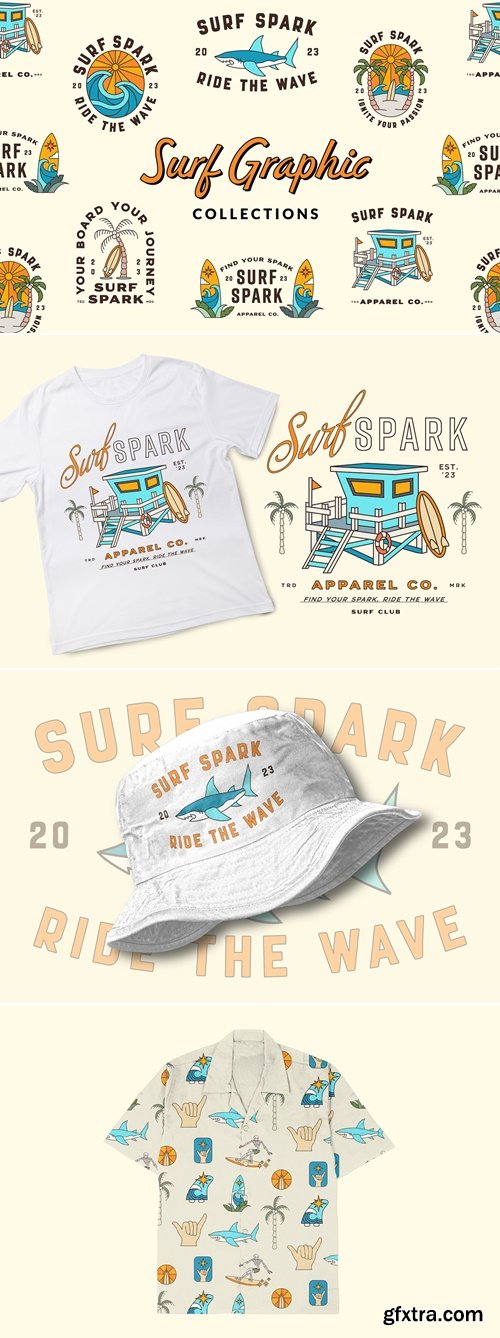 CreativeMarket - Vintage Surfing Illustration 282419792