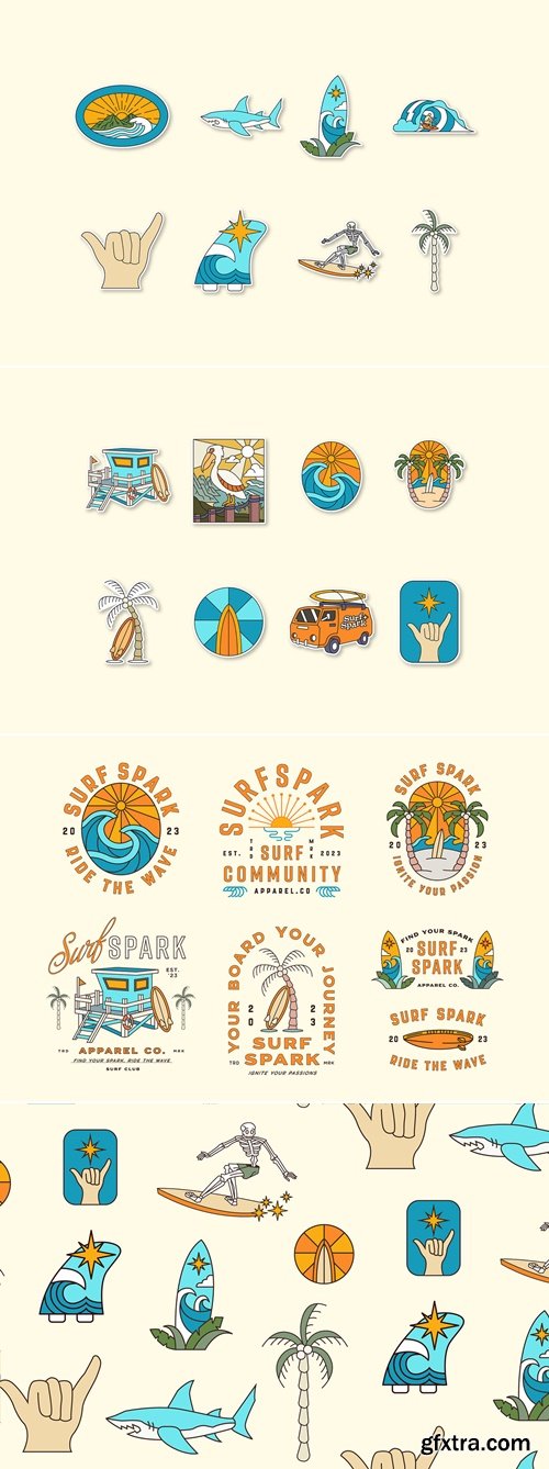 CreativeMarket - Vintage Surfing Illustration 282419792