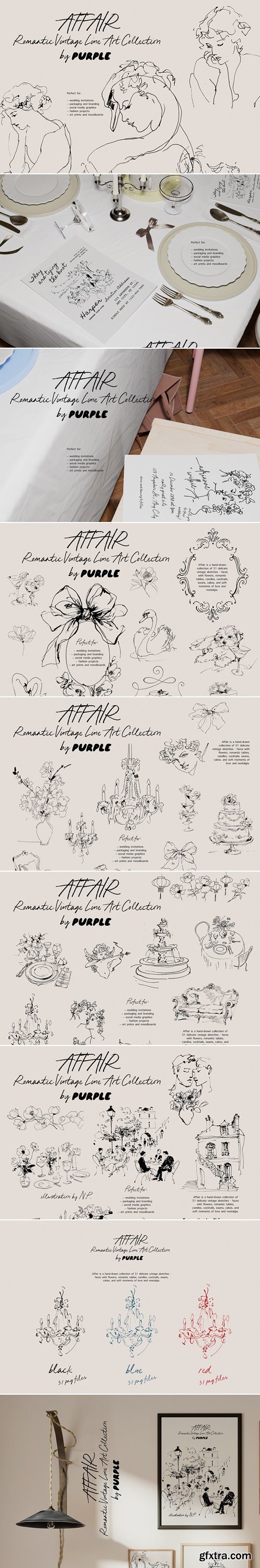 CreativeMarket - Affair: Romantic Vintage Line Art 291627809