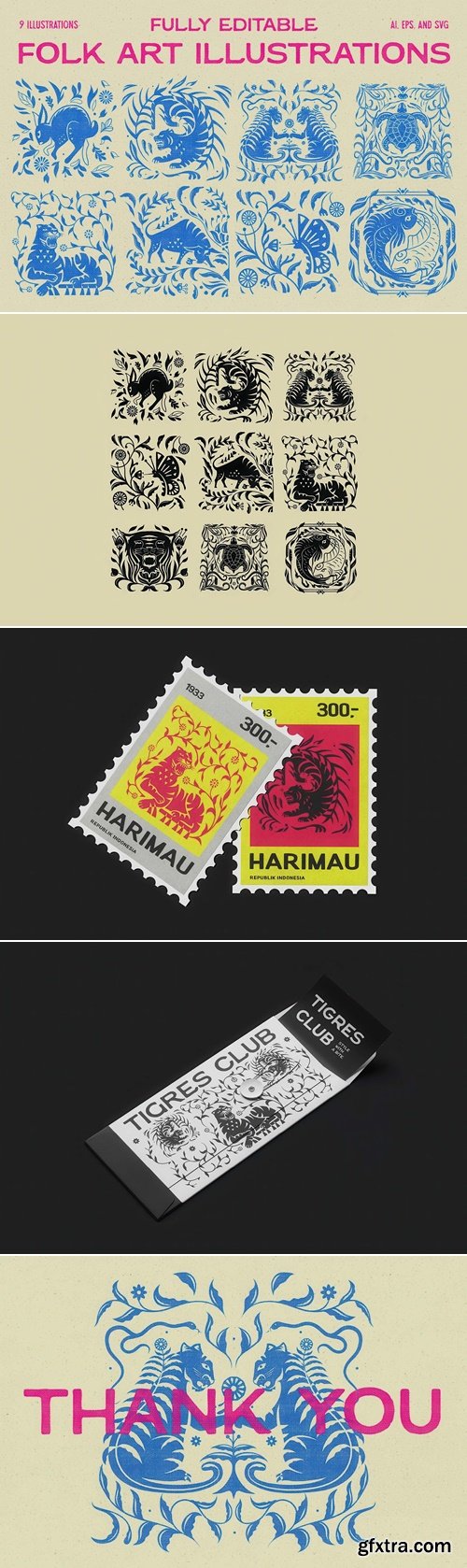 CreativeMarket - Animal Folk Art Illustration 291676234