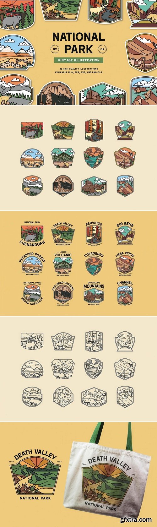 CreativeMarket - National Park Vintage Illustration 291645022