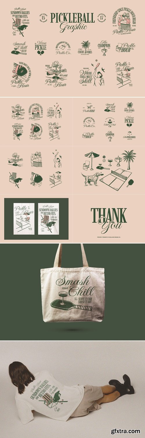 CreativeMarket - Retro Pickleball Vector Graphics Collection 291733056