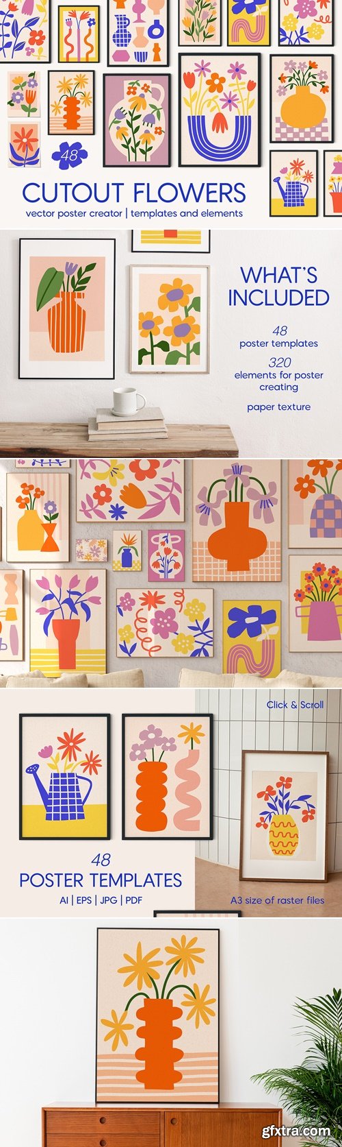 CreativeMarket - Cutout Flowers Vector Poster Creator 91979655