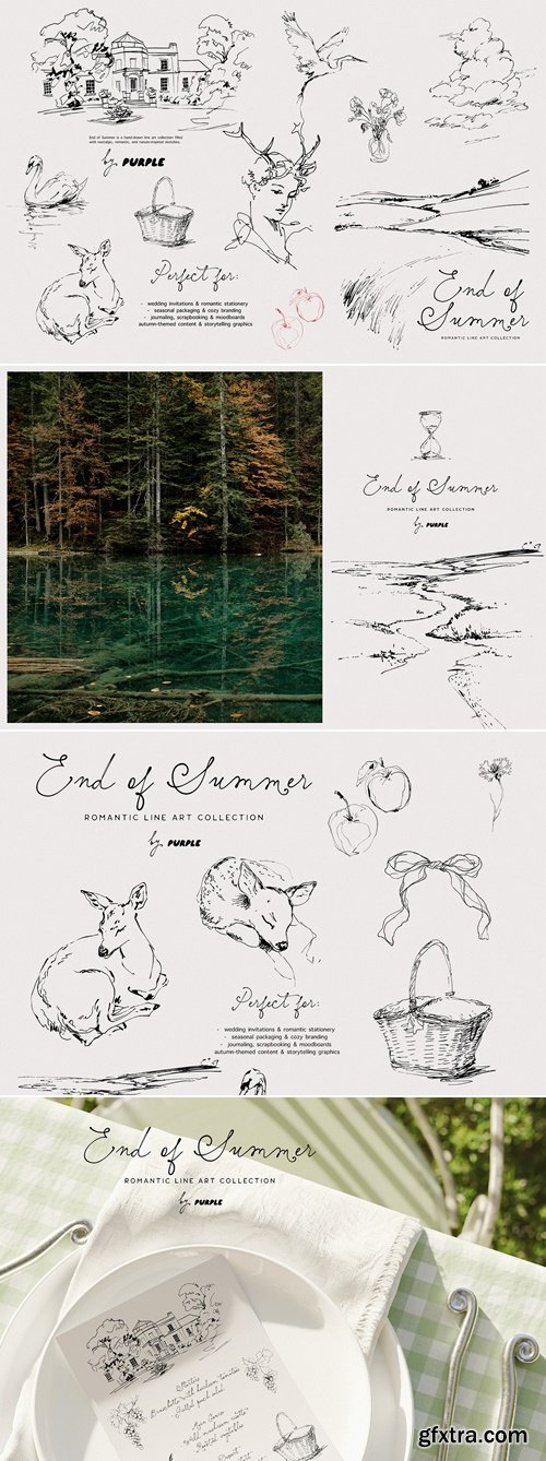 CreativeMarket - End of Summer: Line Art Collection 291674283