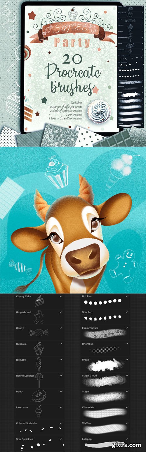 20 Sweet Party Procreate Brushes (Textures and Stamps)