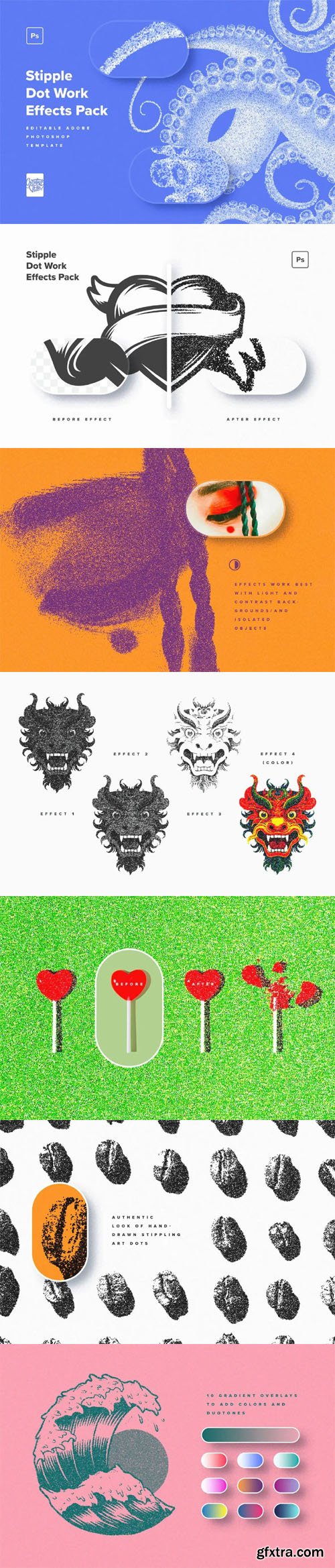 Stipple Dot Work Effects Pack for Photoshop