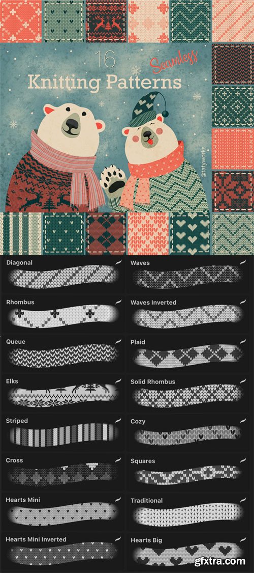 16 Warm Winter Seamless Knitting Patterns - Procreate Brushes