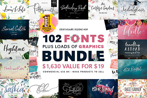 102 Fonts & Graphics Bundle 1778651