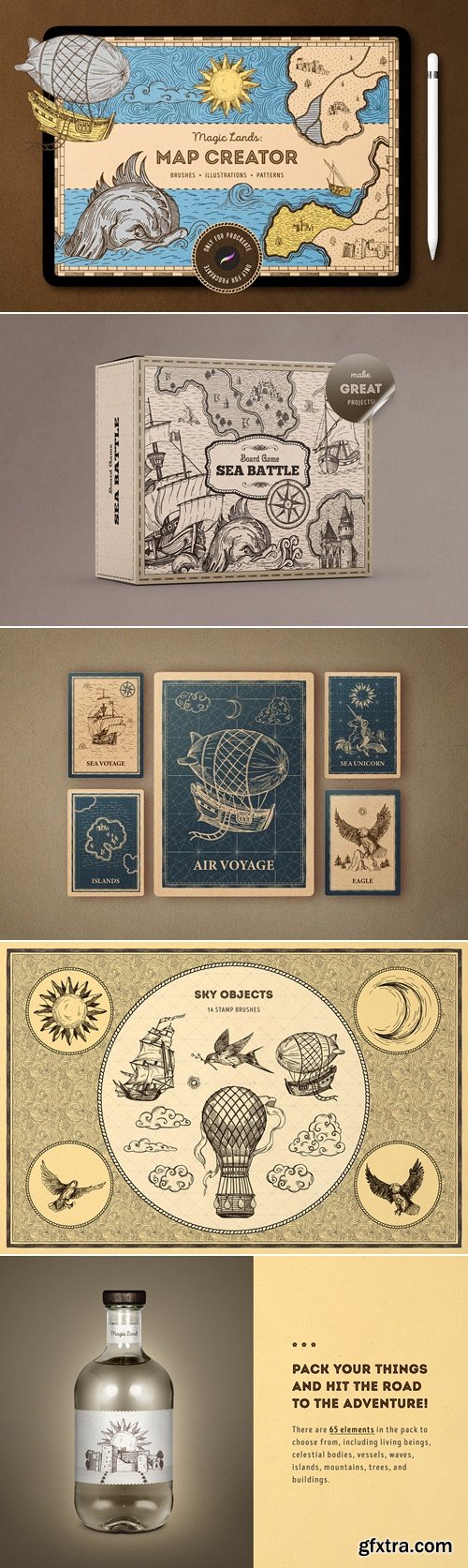 CreativeMarket - Vintage Map: Procreate Brushes 6074527