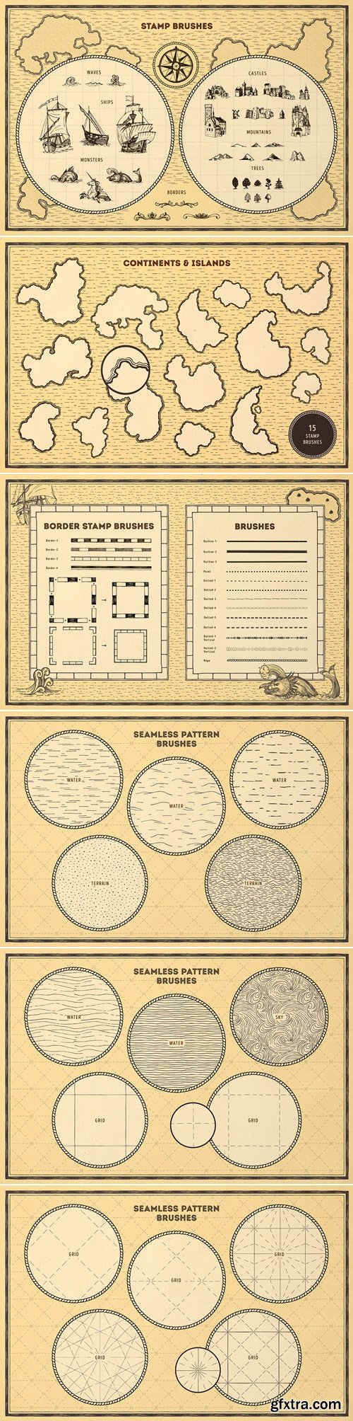 CreativeMarket - Vintage Map: Procreate Brushes 6074527