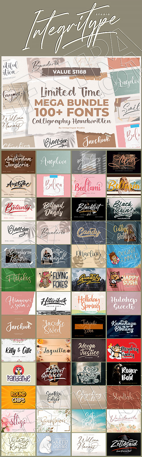 Mega Calligraph Handwritten Fonts Bundle - 100 Premium Fonts