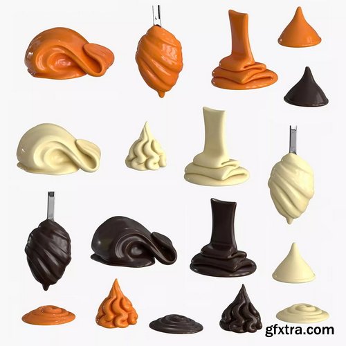 CgTrader - Chocolate Caramel Cream Whipped Splash Collection Low-poly 3D model