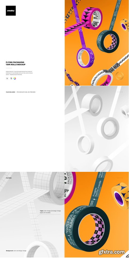 Creatsy - Flying Packaging Tape Rolls Mockup - 2130663765