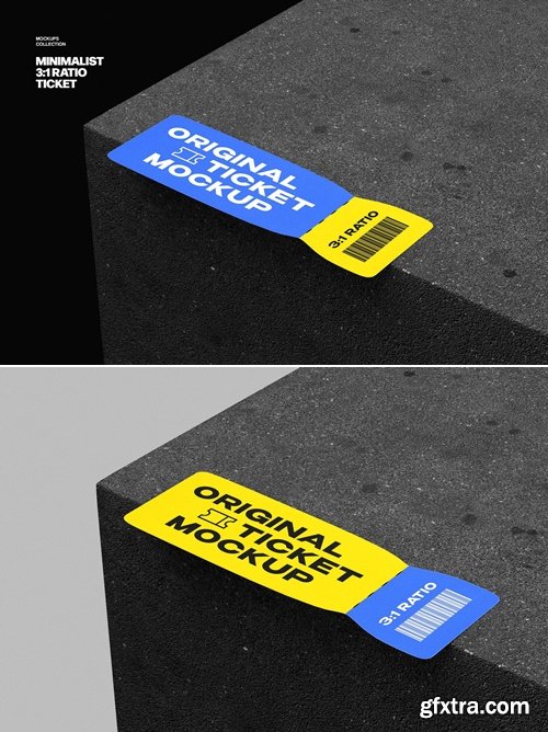 CreativeMarket - 3:1 Ticket Mockup with Tear-Off Stub 291780393