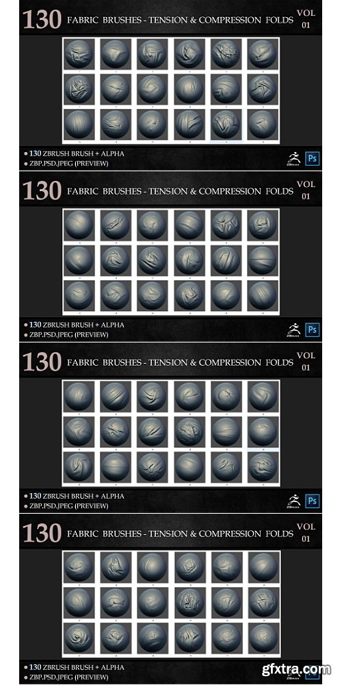 Artstation - 130 Fabric Brushes - Tension & Compression Folds