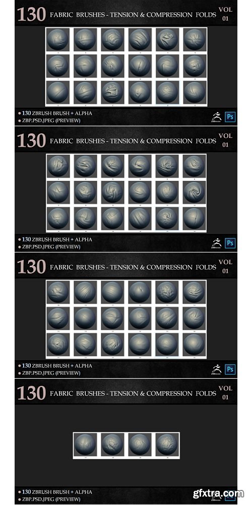 Artstation - 130 Fabric Brushes - Tension & Compression Folds