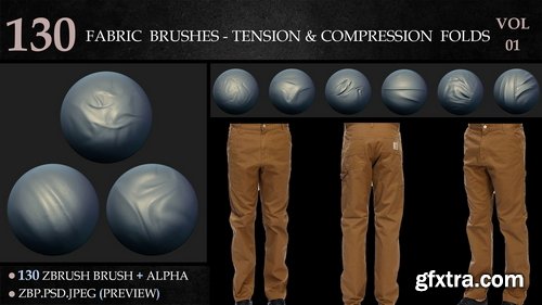 Artstation - 130 Fabric Brushes - Tension & Compression Folds