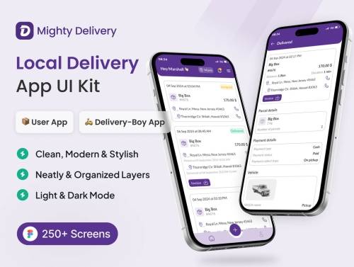 'Mighty Delivery - on-demand delivery app UI Kit'