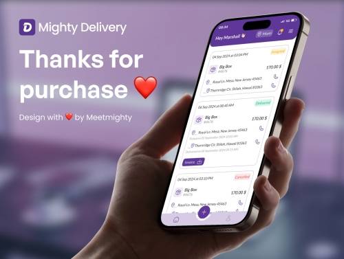 'Mighty Delivery - on-demand delivery app UI Kit'