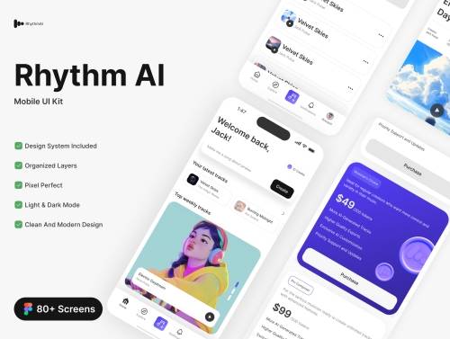'Rhythm AI - AI Music Creation App UI Kit'
