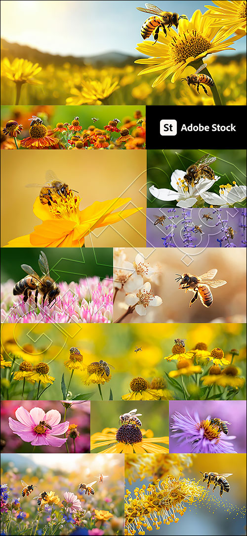 Bee on Flowers, at Work 25xJPG