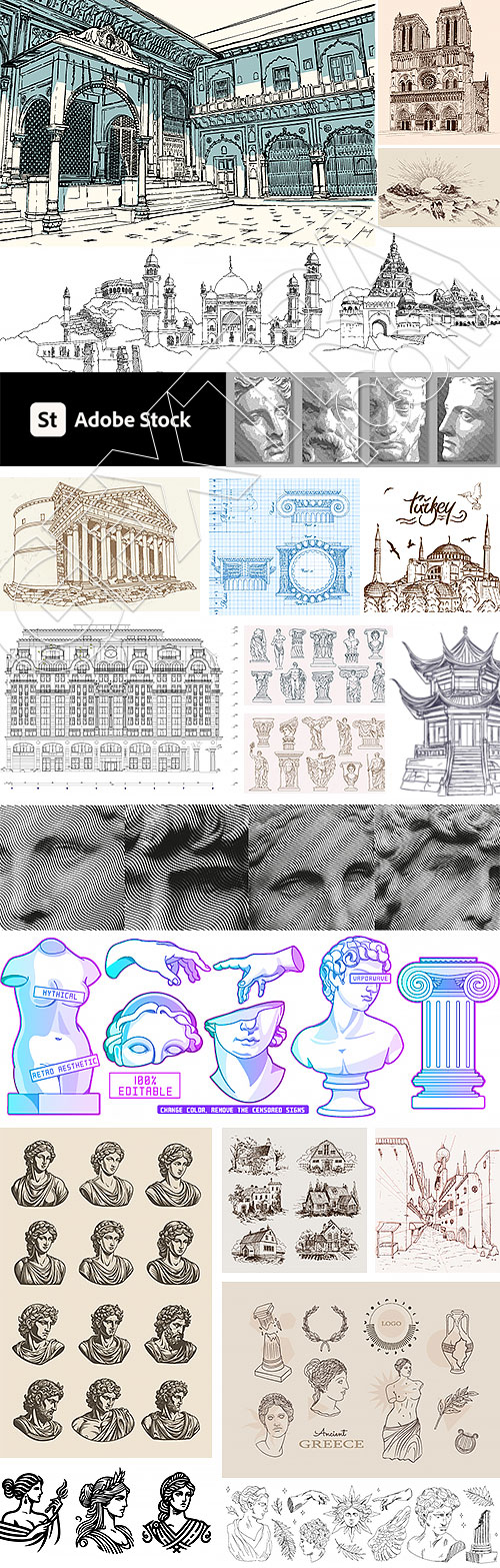 Ancient Sites and Sculpture Sketches 25xAI