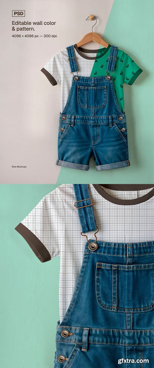 Baby T-Shirt & Denim Overall PSD Mockup Template