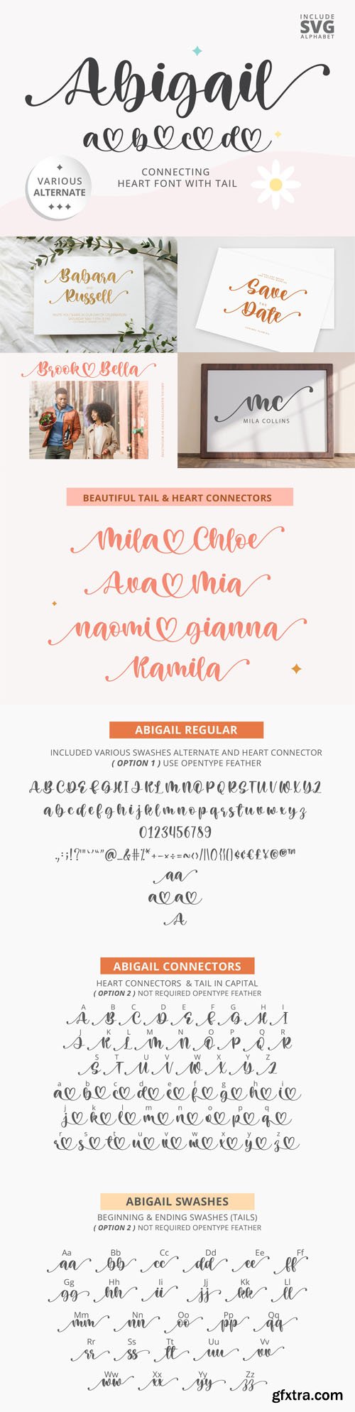 Abigail - Gorgeous Handwritten Connecting Heart Font With Tails