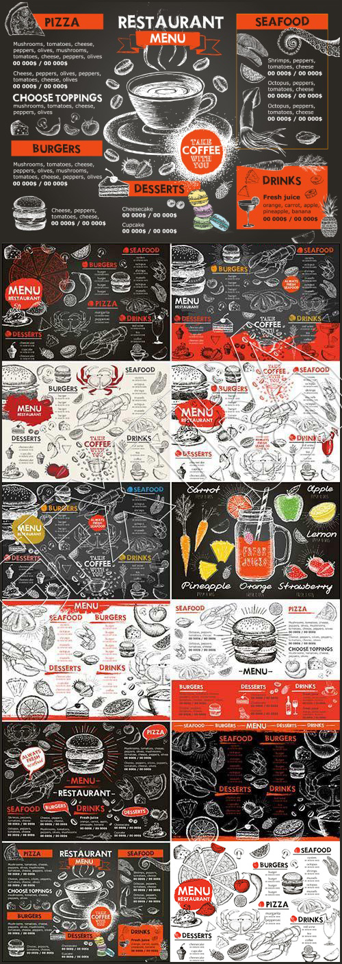 Hand Drawn Restaurant Menu 12xEPS