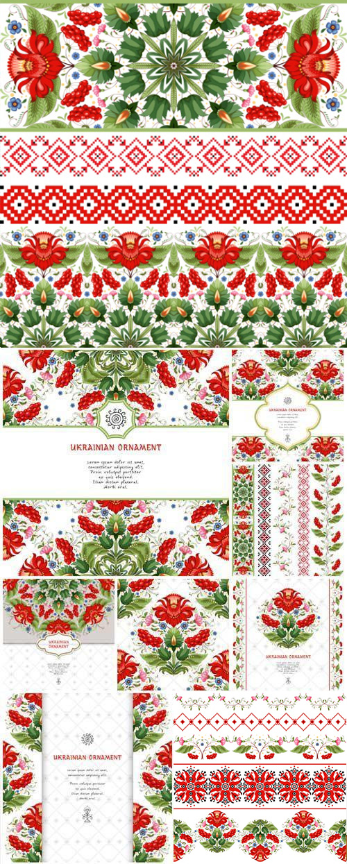 Beautiful Floral Ukrainian Square Patterns 10xEPS