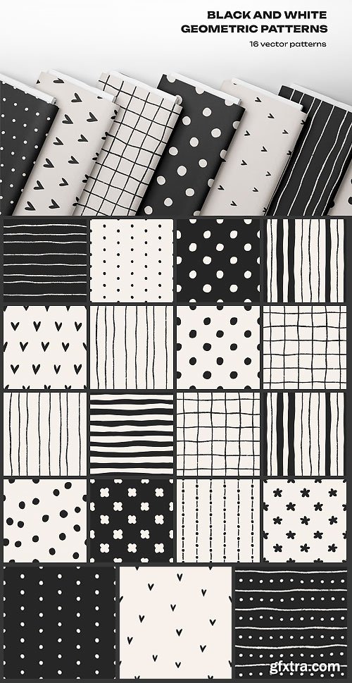 Abstract Black & White Seamless Patterns Set EPS PNG