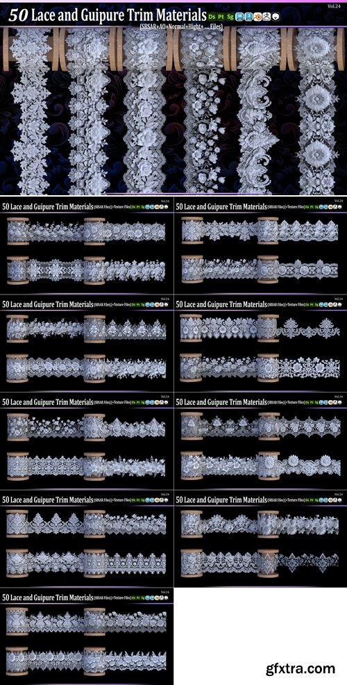 Artstation - 50 Lace and Guipure Trim Materials Vol24
