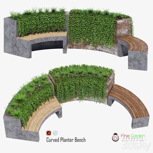 '3dsky Pro - Curved planter bench two' '3dsky Pro - Curved planter bench two'