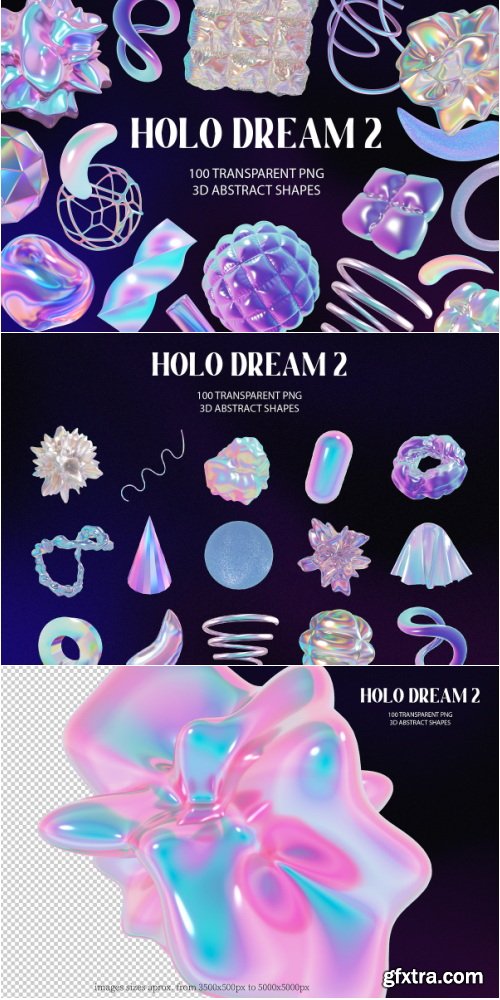 CreativeMarket - Holo Iridescence 3D Shapes graphics - 7341901
