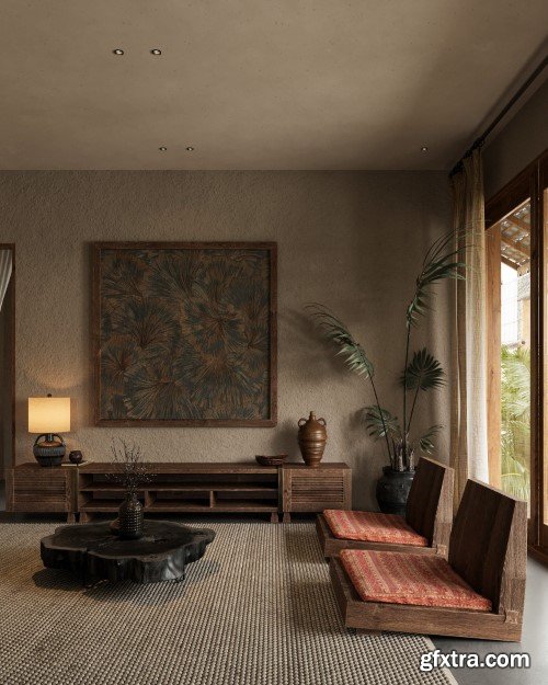 Living Room - Kitchen Interior Scene 06