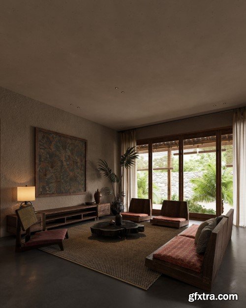 Living Room - Kitchen Interior Scene 06