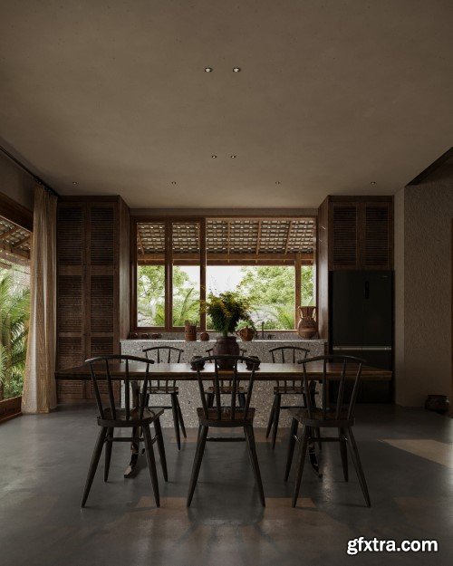 Living Room - Kitchen Interior Scene 06