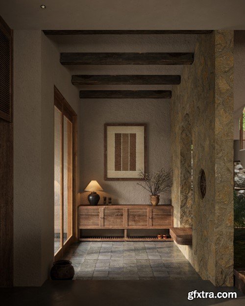 Living Room - Kitchen Interior Scene 06