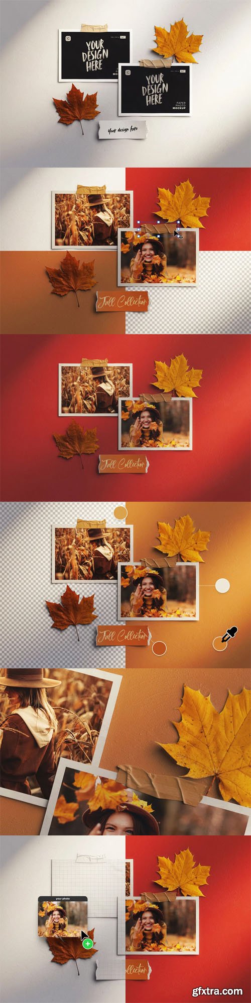 Moodboard with Photos and Autumn Leaves - PSD Mockup Template