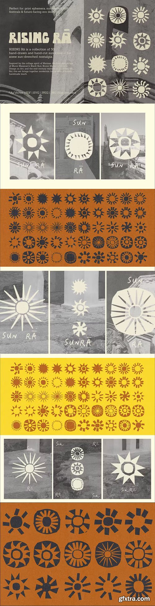 Rising Ra - 50 Hand Drawn Suns - Decorative Illustrations