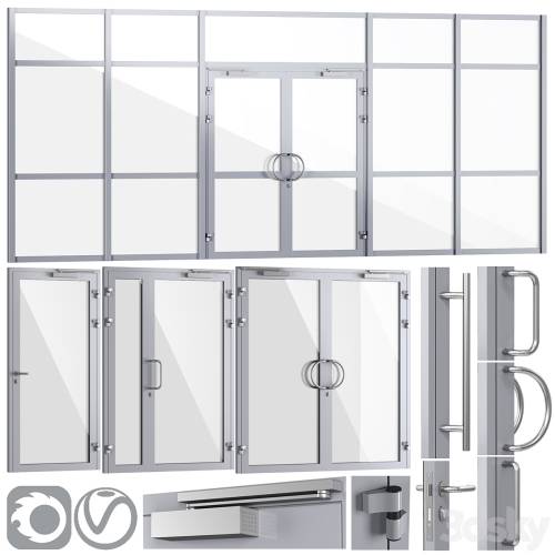 '3dsky Pro - Glass fire doors and partitions, a set of handles'