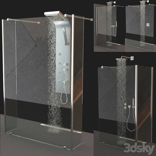 '3dsky Pro - Set of shower cabins Ravak Walk-In + Mixers'