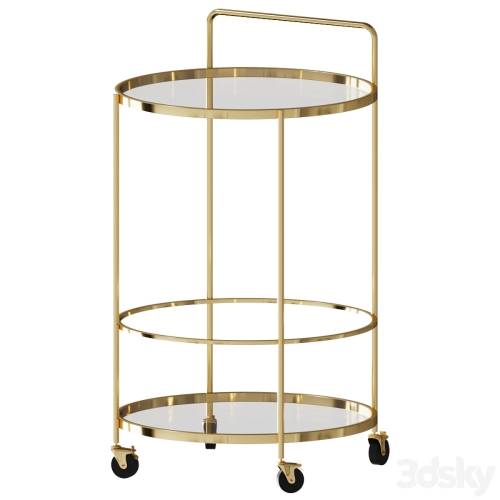 '3dsky Pro - Paola Kitchen trolley glass and gold plated metal table on wheels Coffee table coffee table'